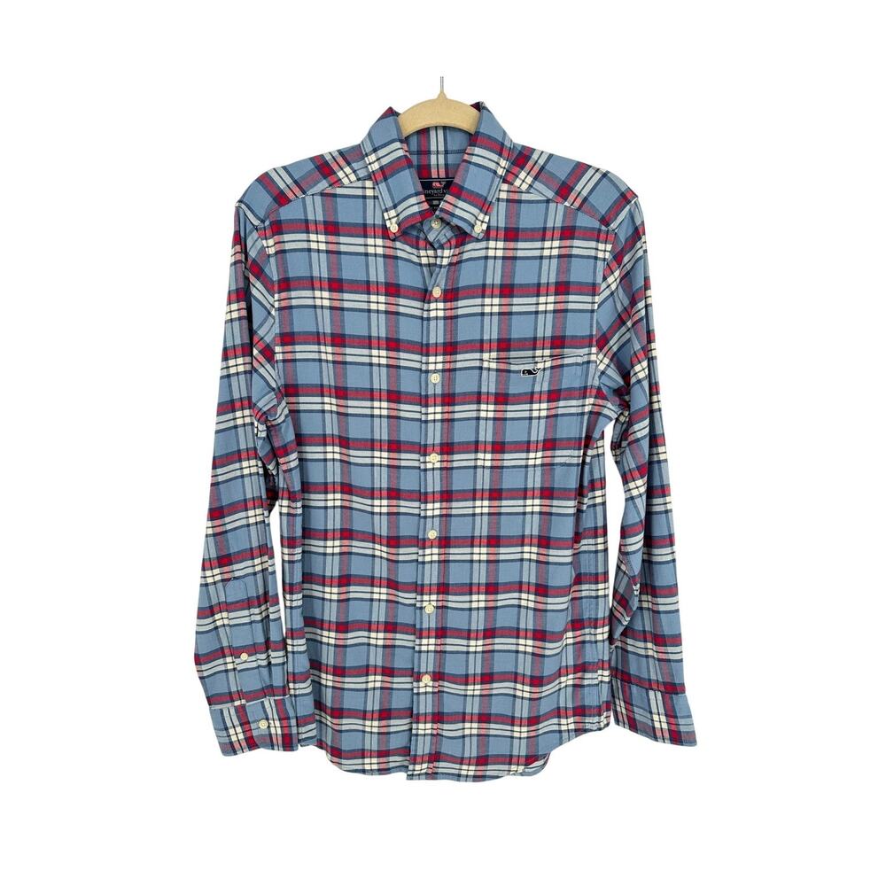 Vineyard Vines Shirt Mens XS Classic Fit Tucker Blue Red Plaid Linen Cotton NWT
